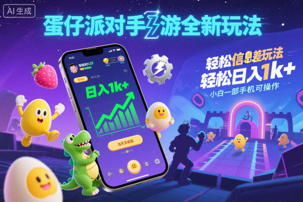 蛋仔派对手游全新玩法,轻松日入1k+,风口信息差玩法,当天见收益,小白一部手机可操作-皮皮网创