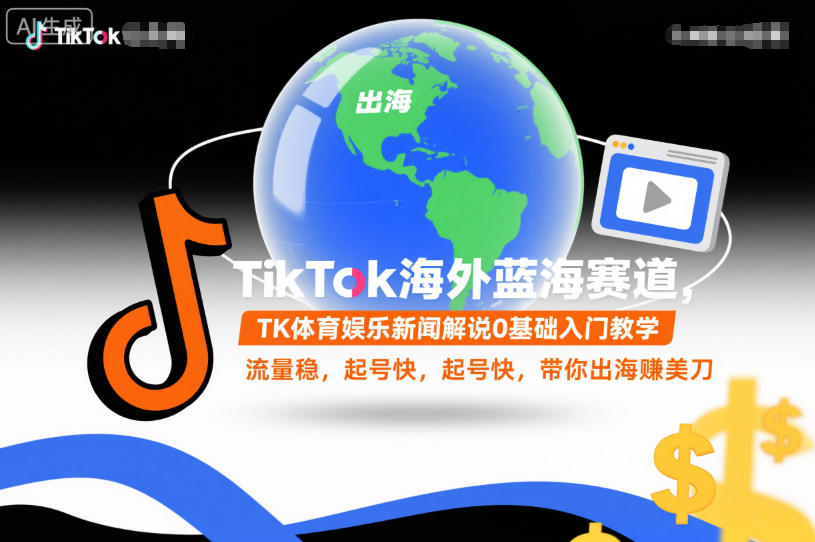 TikTok海外蓝海赛道,TK体育娱乐新闻解说0基础入门教学,流量稳,起号快,带你出海賺美刀-皮皮网创