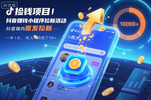 捡钱项目!抖音賺钱小程序拉新活动,抖音端内宣发拉新,一单3米,有人半个月搞了1W+-皮皮网创
