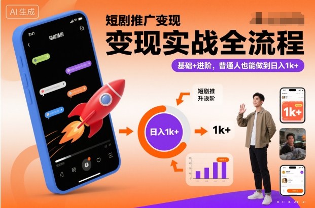 短剧推广变现实战全流程，基础+进阶，普通人也能做到日入1k+-皮皮网创