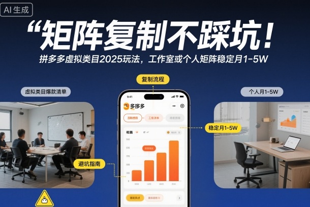 矩阵复制不踩坑!拼多多虚拟类目2025玩法,工作室或者个人矩阵稳定月1-5W【揭秘】-皮皮网创