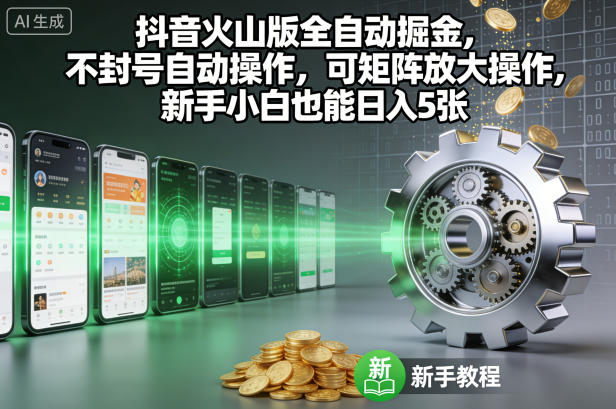 抖音火山版全自动掘金,不封号自动操作,可矩阵放大操作,新手小白也能日入5张【揭秘】-皮皮网创