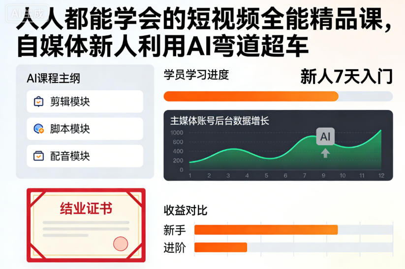 人人都能学会的短视频全能精品课,自媒体新人利用AI弯道超车-皮皮网创