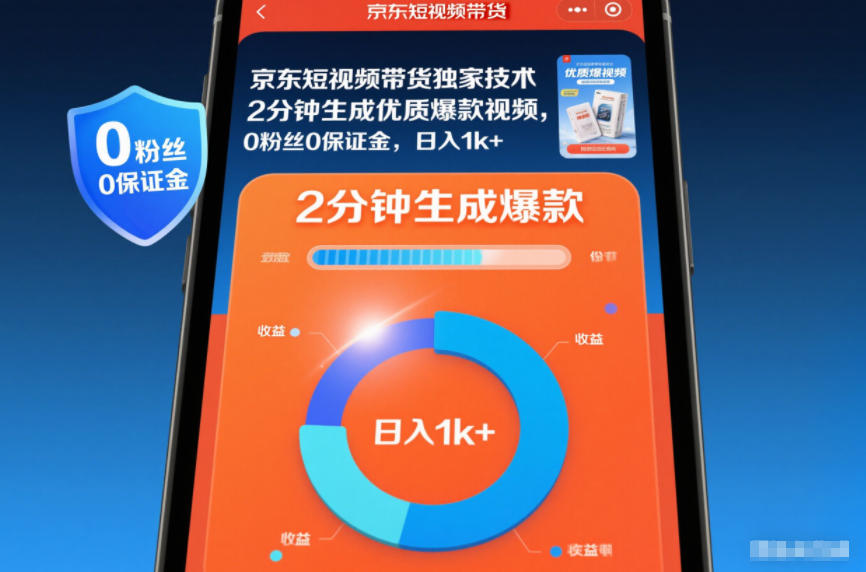 京东短视频带货独家技术,2分钟生成一条优质爆款视频,0粉丝0保证金,日入1k+【揭秘】-皮皮网创