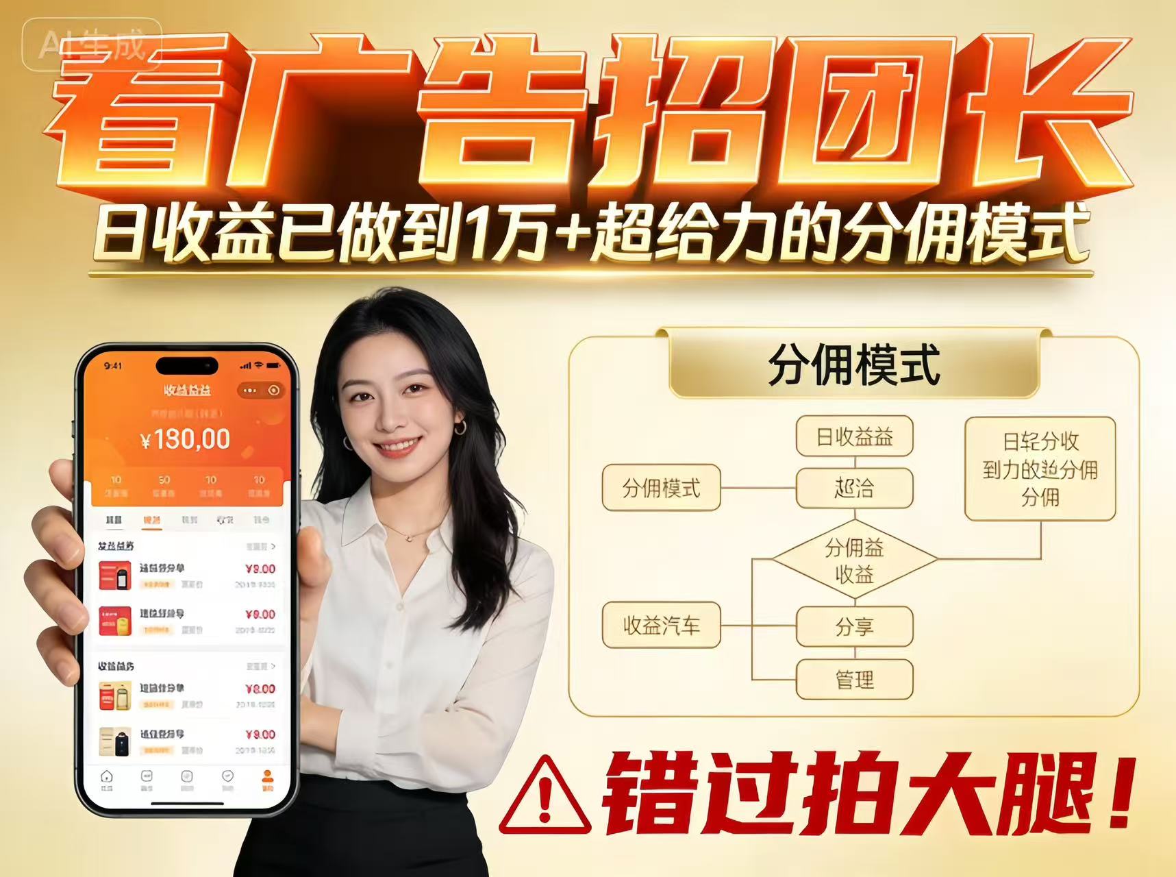 看广告招团长,团队收益已做到日入1万,分佣模式超给力,错过拍大腿-皮皮网创