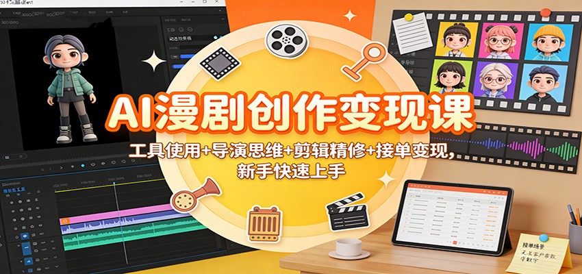 AI漫剧创作变现课:工具使用+导演思维+剪辑精修+接单变现,新手快速上手-皮皮网创