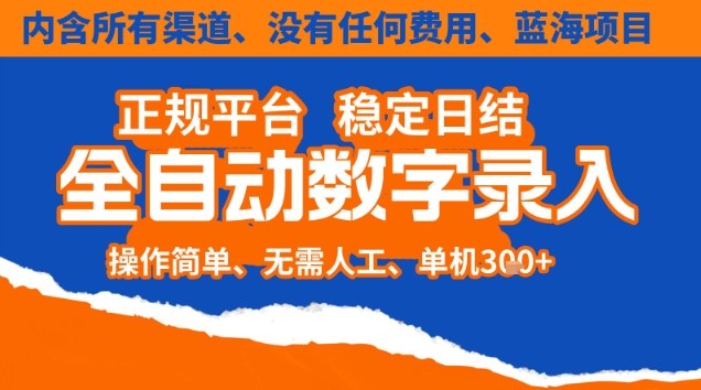 全自动数字录入,单机日入3张+,内含所有渠道全程免费零成本,操作简单可矩阵开干【揭秘】-皮皮网创