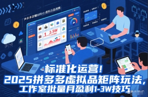 标准化运营!2025拼多多虚拟品矩阵玩法,工作室批量月盈利1-3W技巧【揭秘】-皮皮网创