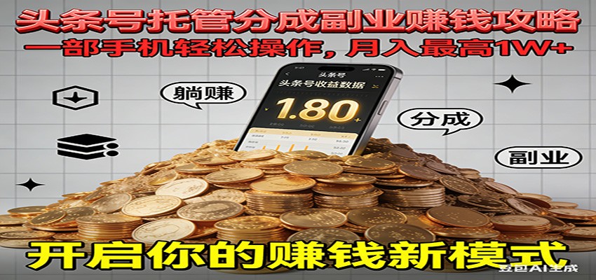 全程托管今日头条，一部手机就可以开干，最高躺赚1W+-皮皮网创