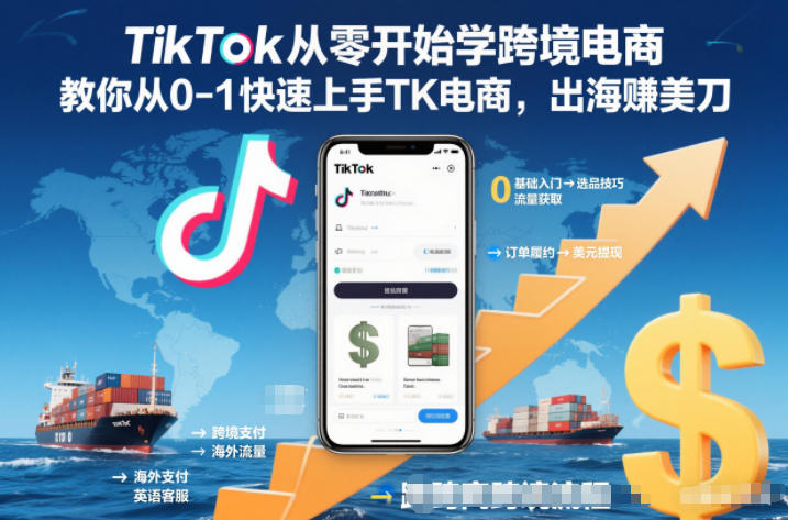 TikTok从零开始学跨境电商,教你从0-1快速上手TK电商,出海賺美刀-皮皮网创