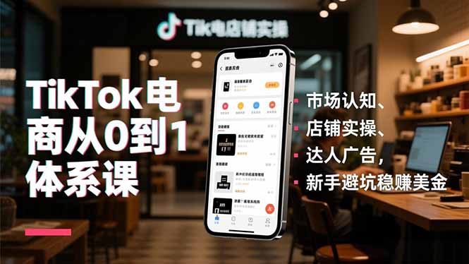 TikTok电商从0到1体系课,市场认知、店铺实操、达人广告,新手避坑稳赚美金-皮皮网创