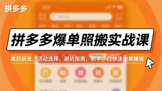 拼多多爆单照搬实战课,类目玩法、活动选择、避坑指南,新手小白快速出单赚钱-皮皮网创