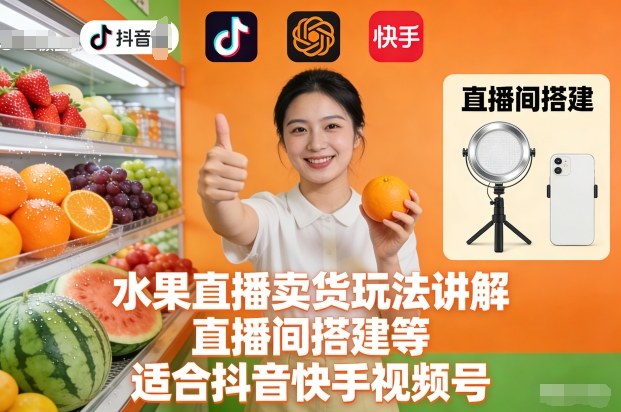 水果直播卖货玩法讲解、直播间搭建等,适合抖音快手视频号-皮皮网创