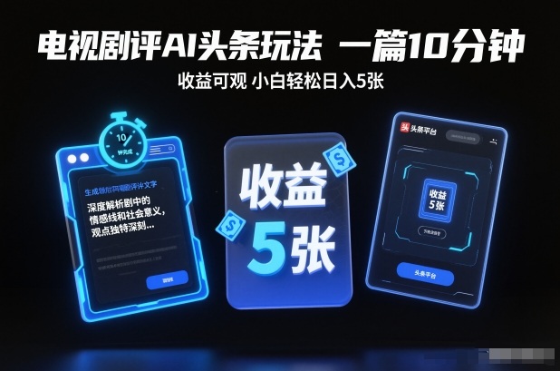 电视剧评AI头条玩法,一篇10分钟,收益可观,小白轻松日入5张+【独家】-皮皮网创