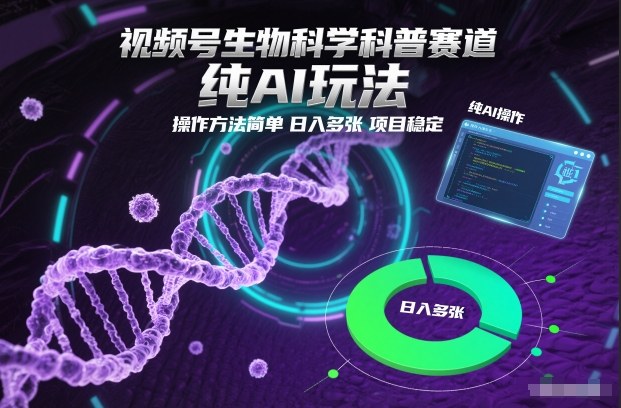 视频号生物科学科普赛道，纯AI玩法，操作方法简单，日入多张，项目稳定-皮皮网创