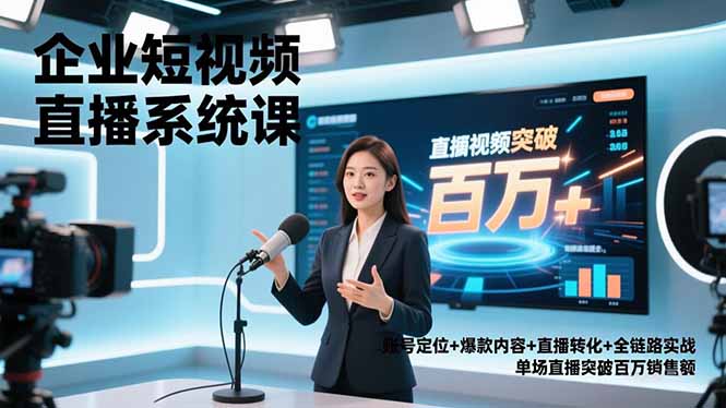 企业短视频直播系统课，账号定位+爆款内容+直播转化+全链路实战，单场直播突破百万销售额-皮皮网创