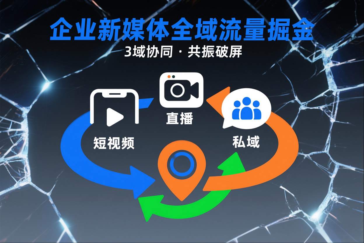 短视频全域商业模式，企业新媒体全域流量掘金，3域协同，共振破屏，短视频-直播-私域-地域-皮皮网创