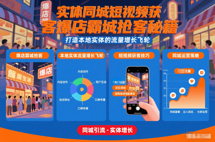 实体同城短视频获客爆店霸城抢客秘籍，打造本地实体的流量增长飞轮-皮皮网创