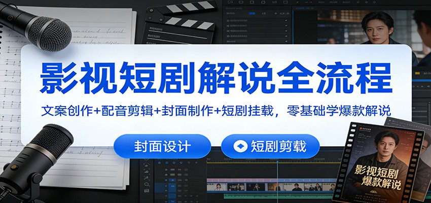 影视短剧解说全流程：文案创作+配音剪辑+封面制作+短剧挂载，零基础学爆款解说-皮皮网创
