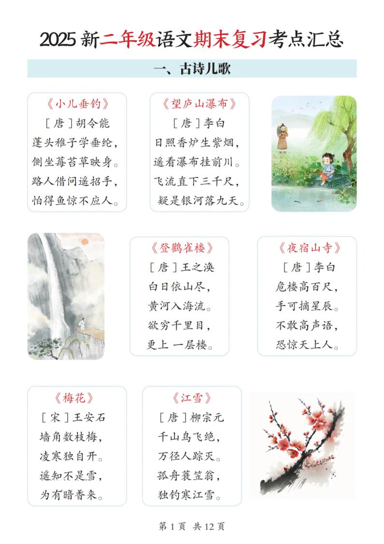 2025新二上语文期末复习考点汇总12页-皮皮网创