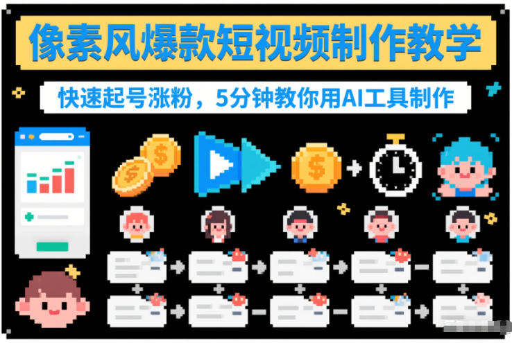 像素风爆款短视频制作教学，快速起号涨粉，5分钟教你用AI工具制作-皮皮网创