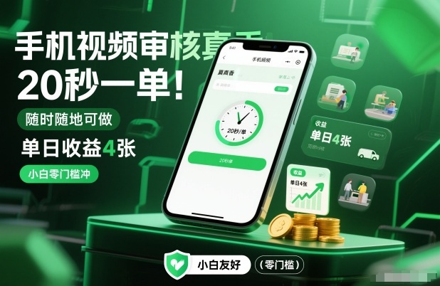 手机视频审核真香！20秒一单，随时随地可做，单日收益4张，小白零门槛冲【揭秘】-皮皮网创