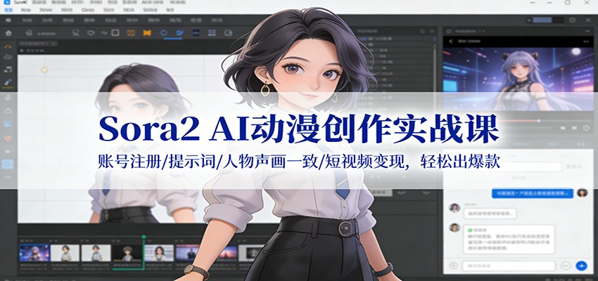 Sora2 AI动漫创作实战课：账号注册/提示词/人物声画一致/短视频变现，轻松出爆款-皮皮网创