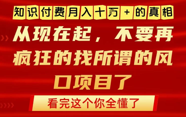 知识付费月入10个W的真相,做网创项目这一个就够了,不要再疯狂的找所谓的风口项目【揭秘】-皮皮网创