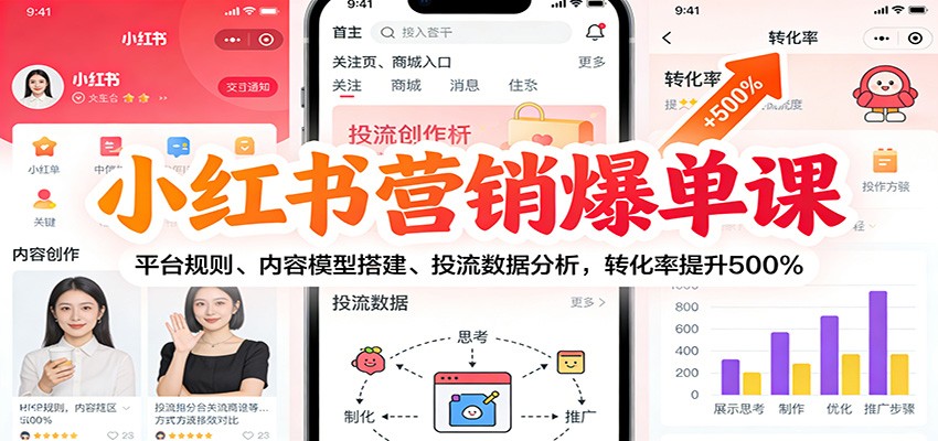 小红书营销爆单课:平台规则、内容模型搭建、投流数据分析,转化率提升500%-皮皮网创