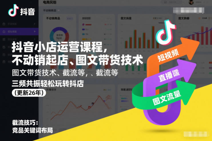抖音小店运营课程，不动销起店、图文带货技术、截流等，三频共振轻松玩转抖店(更新26年)-皮皮网创