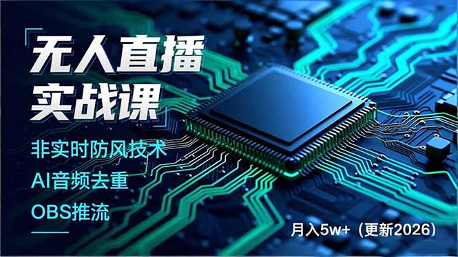 无人直播实战课，非实时防风技术、AI音频去重、OBS推流，建立技术壁垒，月入5w+(更新2026-皮皮网创