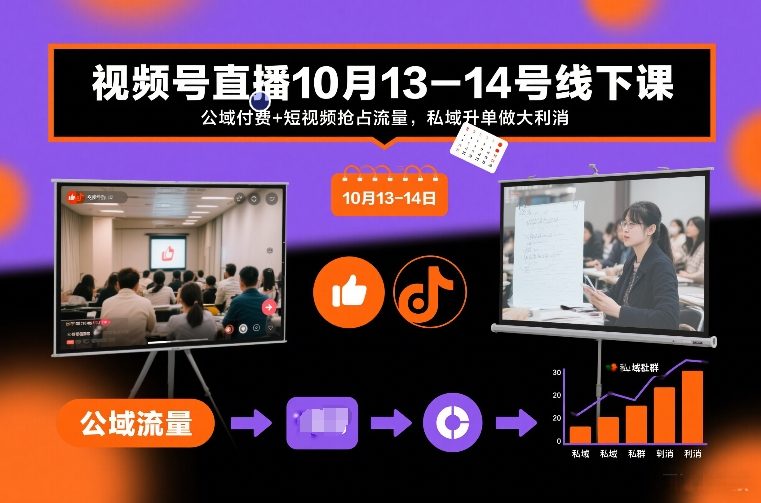 视频号直播10月13-14号线下课，公域付费+短视频抢占流量，私域升单做大利消-皮皮网创