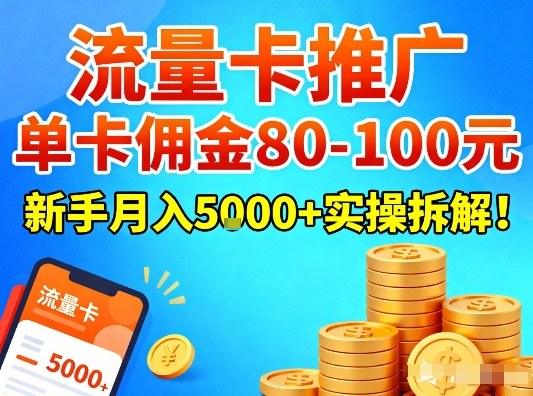 流量卡推广，单卡佣金80-100，新手月入5k+实操拆解！-皮皮网创
