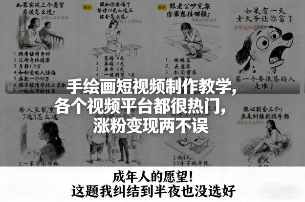 手绘画短视频制作教学，各个视频平台都很热门，涨粉变现两不误-皮皮网创