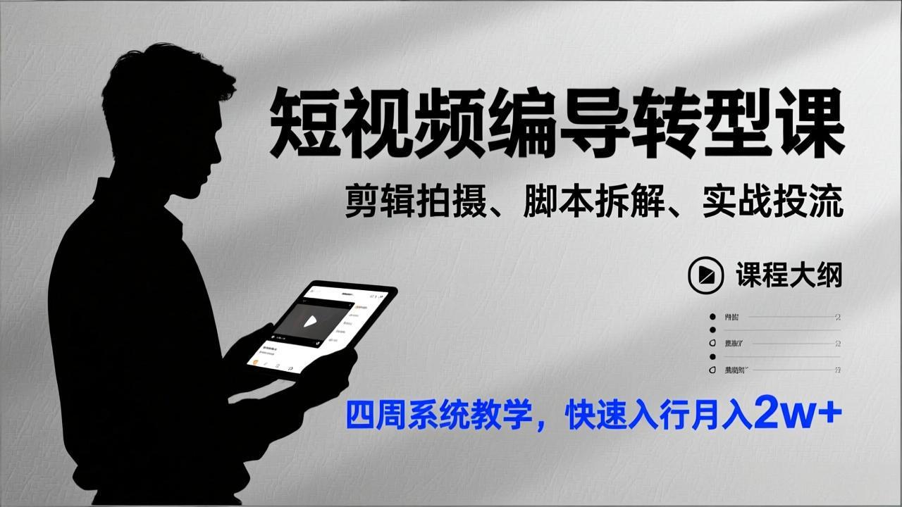 短视频编导转型课，剪辑拍摄、脚本拆解、实战投流，四周系统教学，快速入行月入2w+-皮皮网创