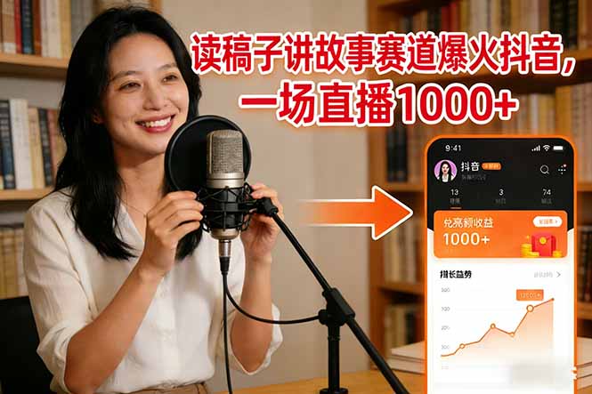 读稿子讲故事赛道爆火抖音，一场直播日入1000+-皮皮网创