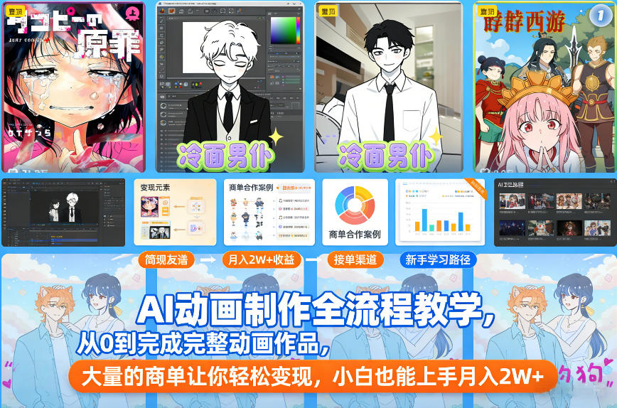 AI动画制作全流程教学，从0到完成完整动画作品，大量的商单让你轻松变现，小白也能上手月入2W+-皮皮网创