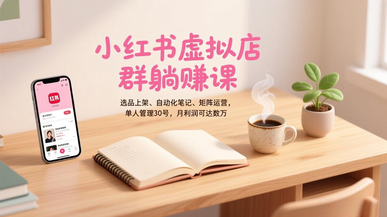小红书虚拟店群躺赚课，选品上架、自动化笔记、矩阵运营，单人管理30号，月利润可达数万-皮皮网创