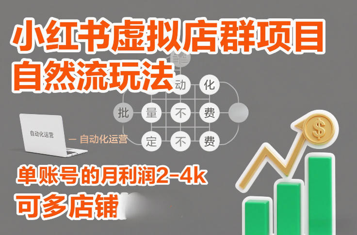 小红书虚拟店群项目，自然流玩法，批量自动化，稳定不费号，单账号的月利润2-4k，可多店矩阵-皮皮网创