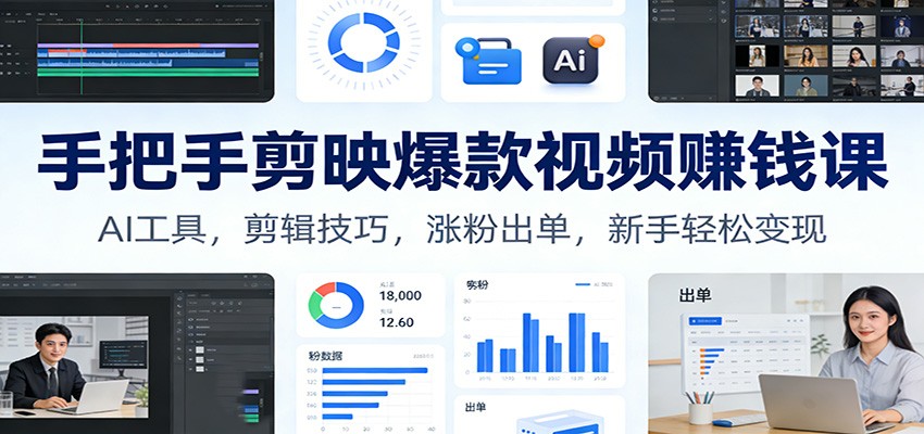 手把手剪映爆款视频赚钱课:AI工具,剪辑技巧,涨粉出单,新手轻松变现-皮皮网创