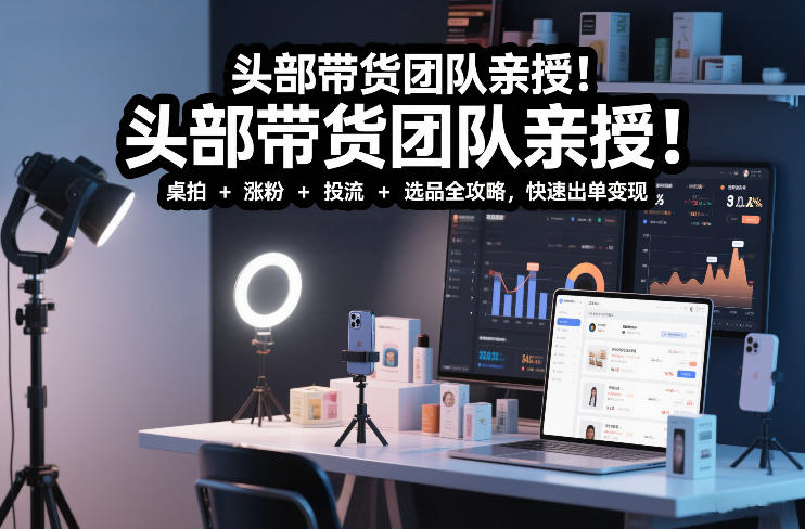 头部带货团队亲授！专业短视频实拍带货课：桌拍+涨粉+投流+选品全攻略，快速出单变现，月入2w+-皮皮网创