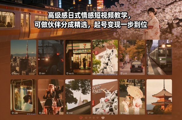 高级感日式情感短视频教学，可做伙伴分成精选，起号变现一步到位-皮皮网创