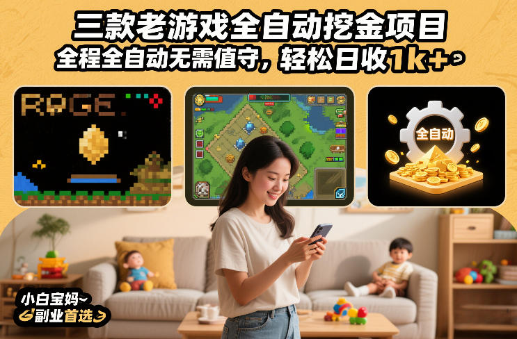 三款老游戏全自动挖金项目，全程全自动无需值守，轻松日收1k+，小白宝妈副业首选【揭秘】-皮皮网创
