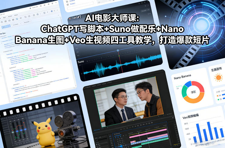 AI电影大师课：ChatGPT写脚本+Suno做配乐+Nano Banana生图+Veo生视频，打造爆款短片-皮皮网创