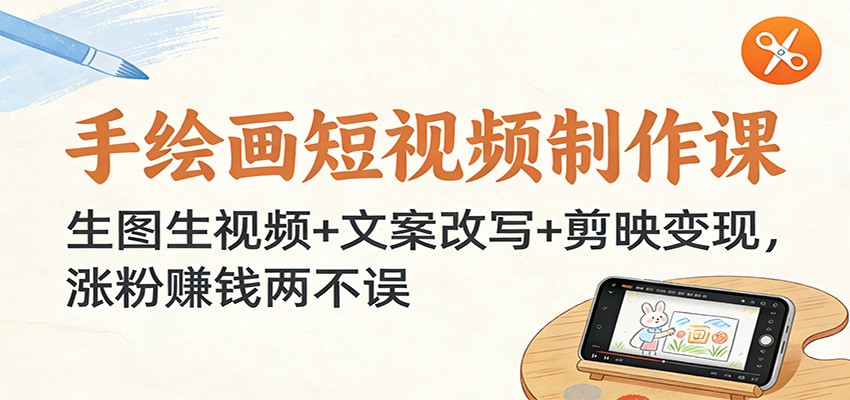 手绘画短视频制作课：生图生视频+文案改写+剪映变现，涨粉赚钱两不误-皮皮网创