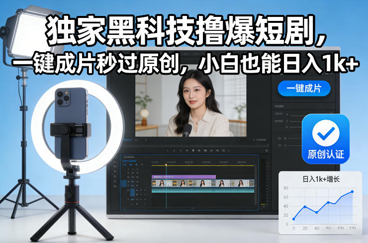独家黑科技撸爆短剧，一键成片秒过原创，小白也能日入1k+【揭秘】-皮皮网创