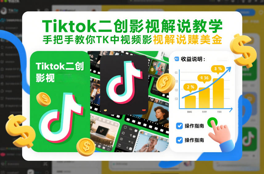 Tiktok二创影视解说教学，手把手教你TK中视频影视解说賺美金(更新26年1月)-皮皮网创
