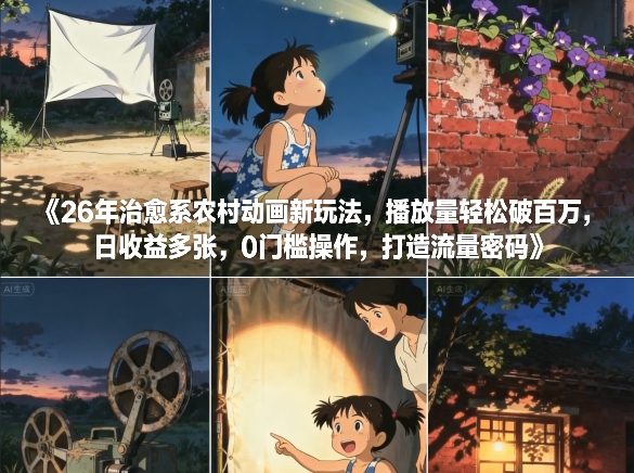 26年治愈系农村动画新玩法，播放量轻松破百万，日收益多张，0门槛操作，打造流量密码-皮皮网创