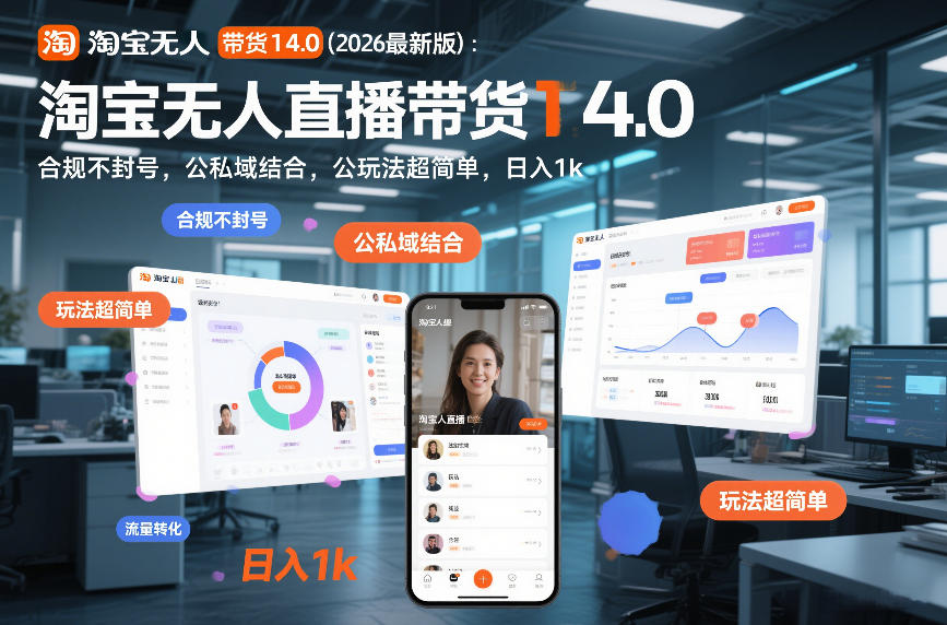 淘宝无人直播带货14.0(2026最新版)：合规不封号，公私域结合，玩法超简单，日入1k+【揭秘】-皮皮网创