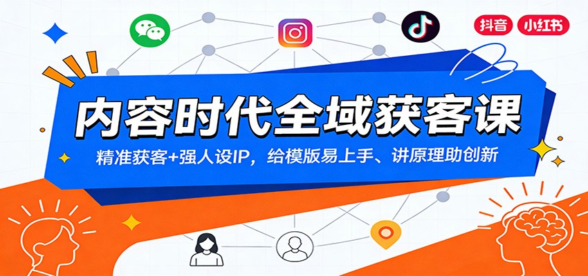 内容时代全域获客课：精准获客+强人设IP，给模版易上手、讲原理助创新-皮皮网创